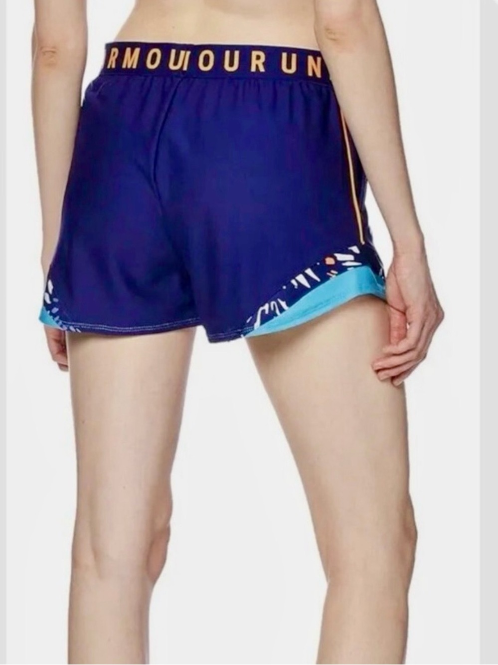 Under Armour Women's Play Up 3.0 Athletic Run Shorts Blue Purple Orange Medium - Picture 3 of 9